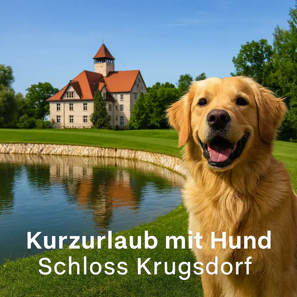 Kurzurlaub mit Hund - Hund am See vor Schloss Krugsdorf.