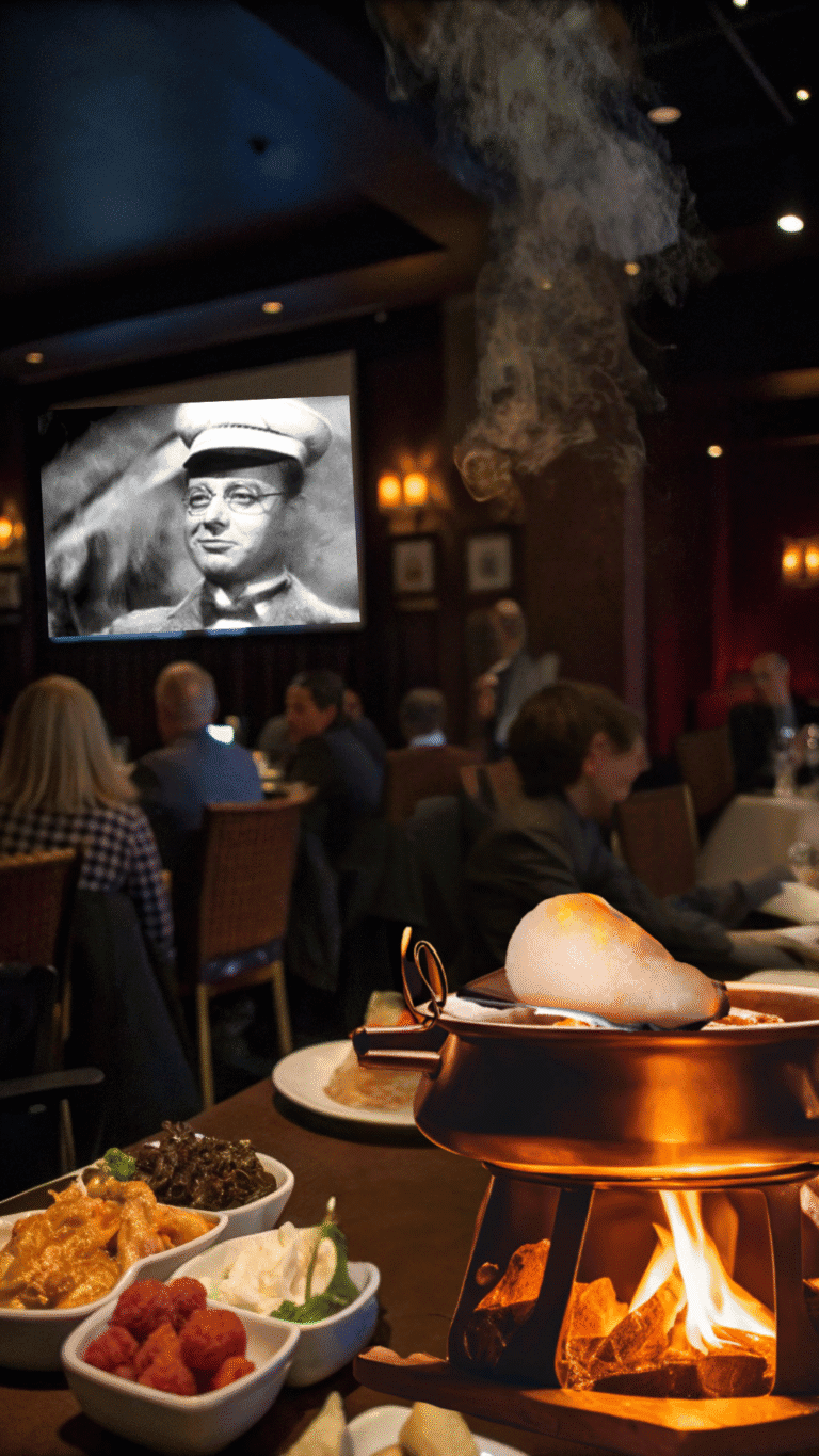 Eine Feuerzangenbowle im Vordergund und imj Hintergrund Heinz Rühmann in dem gleichnamigen Film