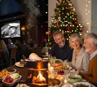 Adventszeit im Schloss Krugsdorf bei Pasewalk nahe der Uckermark. Stimmungsvoll erleuchtete Tische