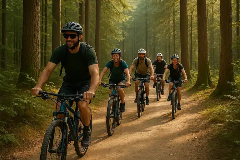 Gruppe radfahrer im Wald bei pasewalk